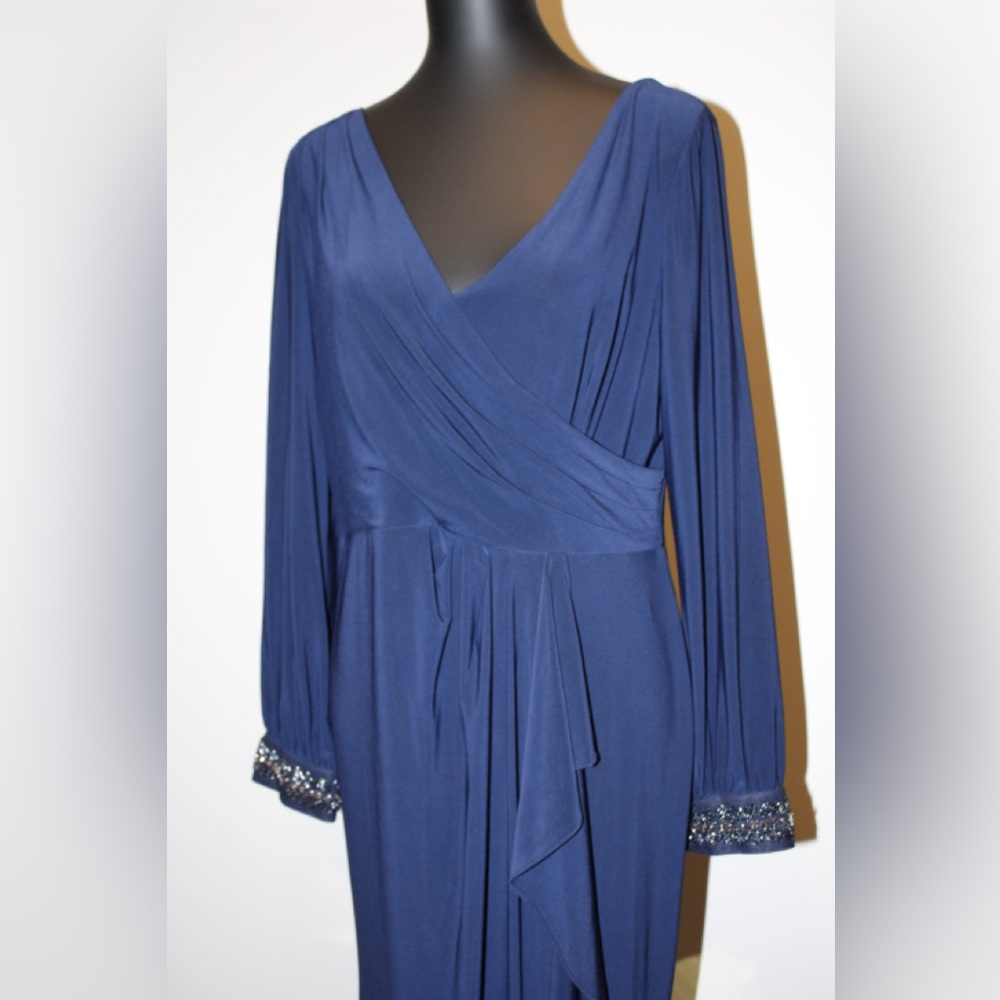 Adrianna Papell Navy Long Sleeve Dress with Embellished Cuffs
